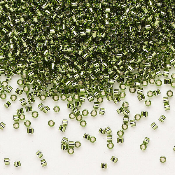 Seed bead, Delica®, glass, pkg/7.5g, #11 round, transparent silver-lined olive green (DB-1207). image number 0