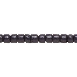 Bead, wood (dyed / waxed), black, 5x4mm barrel. Sold per pkg of (2) 15-1/2" to 16" strands.