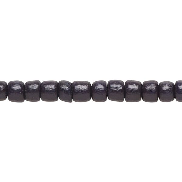 Bead, wood (dyed / waxed), black, 5x4mm barrel. Sold per pkg of (2) 15-1/2" to 16" strands. image number 0