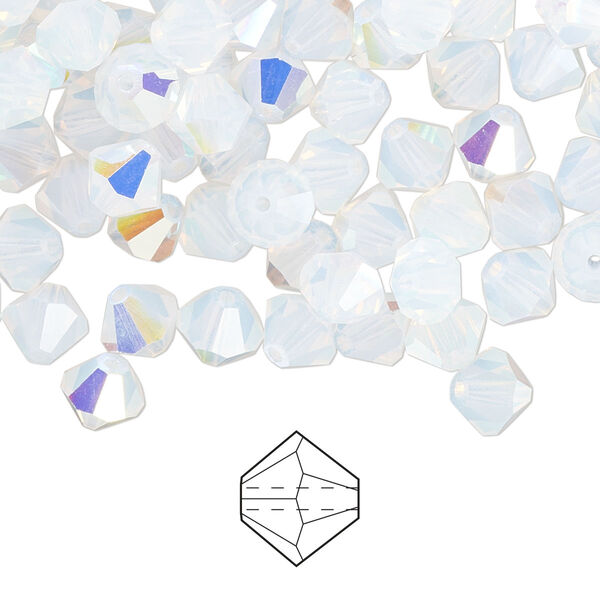 Bead 144pk white opal AB, Preciosa Czech crystal 6mm bicone image number 0