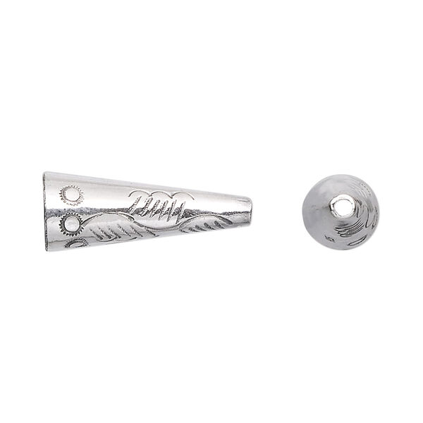 Cone, Hill Tribes, antiqued sterling silver, 22x8mm-24x8mm with line and circle design, 6.5mm inside diameter. Sold per pkg of 4. image number 0
