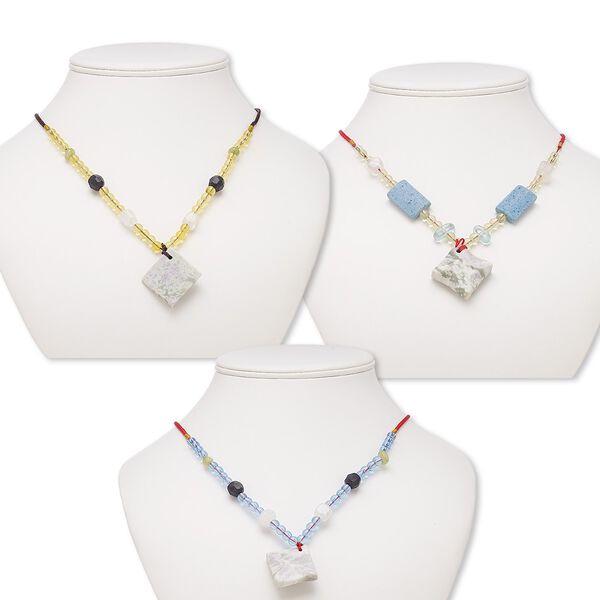 Peace "jade" / multi-gemstone / acrylic / glass 1pkg3, wavy diamond necklace 20 inch continuous loop mix 35x35mm-36x36mm image number 0