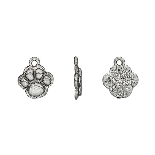 Charm, pewter (tin-based alloy), pkg/1, antiqued, 10mm single-sided paw print. image number 0