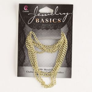 Chain, gold-finished steel, 3mm curb. Sold per pkg of 46 inches.