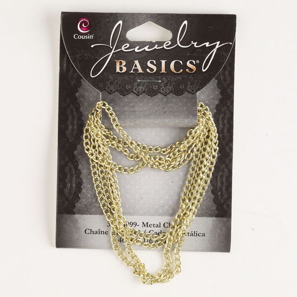 Chain, gold-finished steel, 3mm curb. Sold per pkg of 46 inches. image number 0