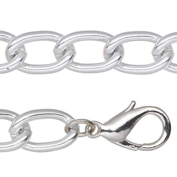 Chain, silver-finished aluminum, 11mm curb. Sold per pkg of 46 inches. image number 0