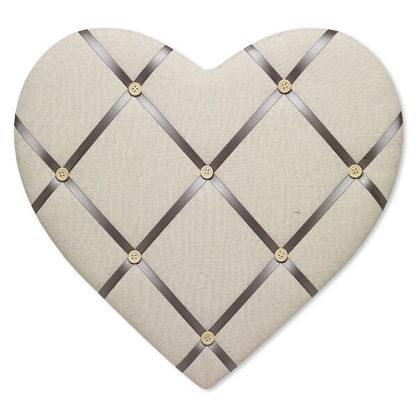 Memory board, cotton / wood / nylon ribbon / gold-finished steel, natural and silver, 17x16-1/2 inch heart. Sold individually. image number 0