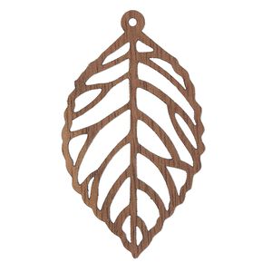 Focal, black walnut (natural), 38x24mm single-sided laser-cut leaf with cutout design. Sold individually.