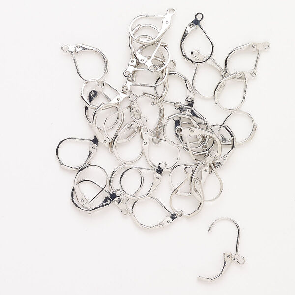 Ear wire, steel, pkg/17 pairs, 13mm leverback with open loop, antique silver finish. image number 0