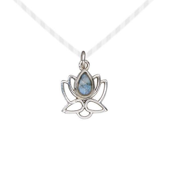 Labradorite / sterling silver 1pkg1, open lotus drop natural antiqued 12x12mm image number 0