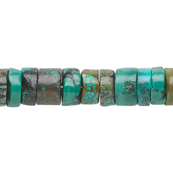 Bead, turquoise (dyed / stabilized), 10x4mm heishi, C grade, Mohs hardness 5 to 6. Sold per 15 to 16-inch strand. image number 0