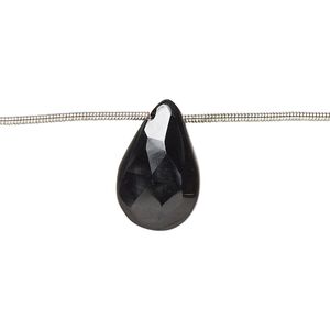 Black spinel 1pkg4, hand-cut top-drilled faceted puffed teardrop bead 15x10mm-17x13mm