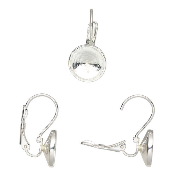 Ear wire, Almost Instant Jewelry®, sterling silver, 23mm leverback with SS47 rivoli glue-in setting. Sold per pair. image number 0