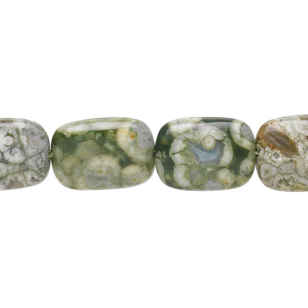 Bead, rhyolite (natural), light to dark, 14x10mm puffed rectangle, B grade, Mohs hardness 6-1/2 to 7. Sold per 15-1/2" to 16" strand. image number 0