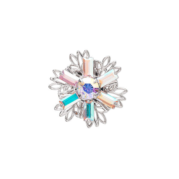 Sew-on 1pk crystal rhodium finish AB, Crystal Passions® 17mm flower 62007 image number 0