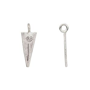 Drop, Hill Tribes, antiqued sterling silver, 17x7mm floral triangle. Sold per pkg of 4.