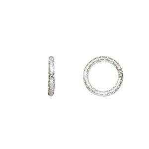 Jump ring, sterling silver, 12mm soldered textured round, 8.7mm inside diameter, 15 gauge. Sold per pkg of 4.