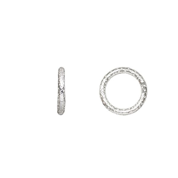 Jump ring, sterling silver, 12mm soldered textured round, 8.7mm inside diameter, 15 gauge. Sold per pkg of 4. image number 0