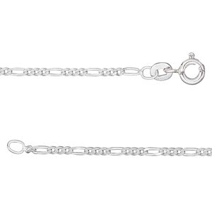 Chain 1pkg1 sterling silver figaro, 1.7mm / mixed clasp, Gossamer™ 30 inch