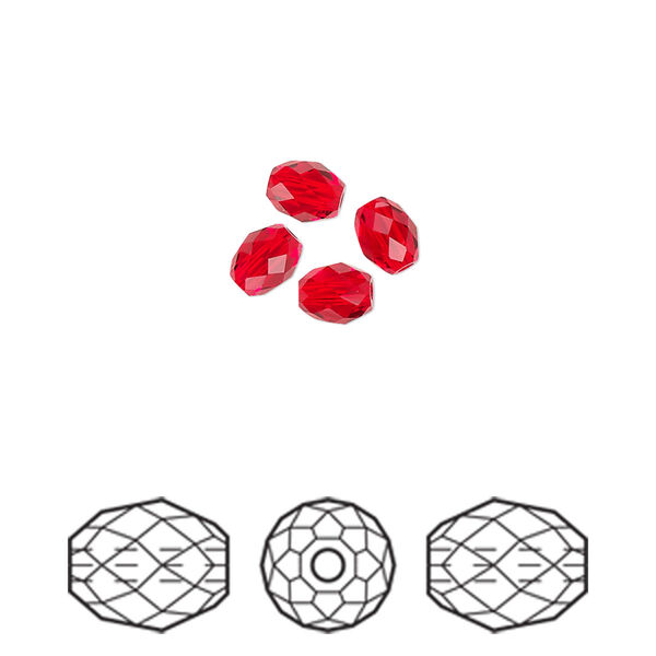 Bead 4pk light siam, Crystal Passions® 5x4mm olive briolette 5044 image number 0