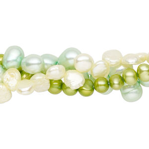 Pearl mix, cultured freshwater (dyed), multicolored, 5x4mm-8x7mm mixed shapes with 0.4-0.6mm hole, D grade, Mohs hardness 2-1/2 to 4. Sold per (3) 14-inch strands.