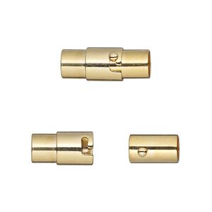 Clasp, magnetic, gold-finished brass, 18x7mm locking round tube with glue-in ends. Sold per pkg of 2.