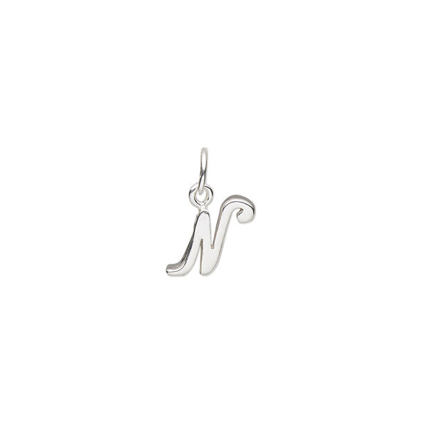 Charm, sterling silver, 8x7mm Champagne cursive alphabet letter "N." Sold individually. image number 0