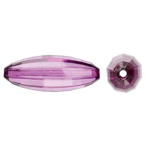Bead, acrylic, purple, 33x12mm faceted long oval. Sold per 100-gram pkg, approximately 30 beads.