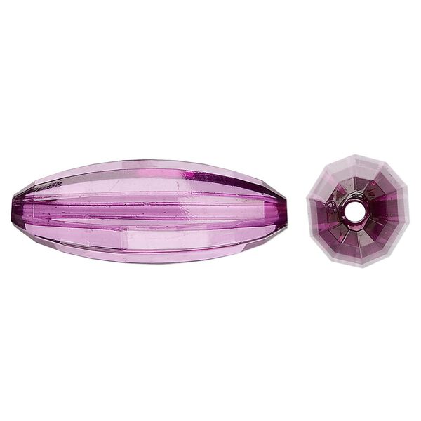 Bead, acrylic, purple, 33x12mm faceted long oval. Sold per 100-gram pkg, approximately 30 beads. image number 0