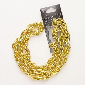 Chain, steel, pkg/25 inches, gold finish, 9mm double oval rolo.