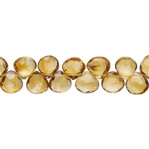 Golden citrine 1pkg1, hand-cut top-drilled faceted puffed teardrop bead 8 inch 6-7mm