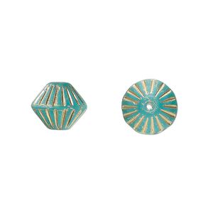 Bead, Preciosa, Czech pressed glass, opaque light aqua matte gold, 11mm fluted bicone. Sold per pkg of 12.