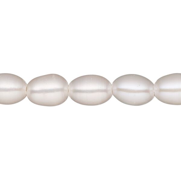 Pearl, White Lotus™, cultured freshwater (bleached), white, 7-8mm rice, C grade, Mohs hardness 2-1/2 to 4. Sold per 15-1/2" to 16" strand. image number 0