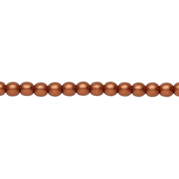 Bead, Czech glass druk, opaque satin copper, 4mm round. Sold per 15-1/2" to 16" strand. image number 0