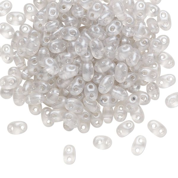 Seed bead, Preciosa Twin™ Czech glass, pkg/10g, 5x2.5mm oval, translucent light grey terra pearl clear, (08149). image number 0