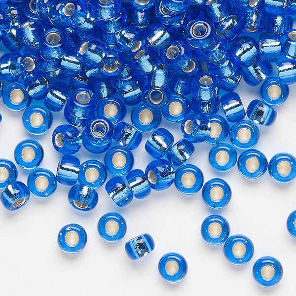 Seed bead, Miyuki, glass, pkg/25g, #6 rocaille, transparent silver-lined light blue (RR-19). image number 0