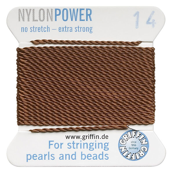 Thread, Griffin, nylon, brown, size #14. Sold per 2-meter card (approximately 78 inches). image number 0