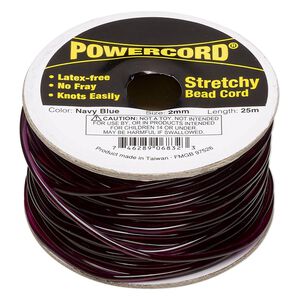 Cord, Powercord®, elastic, navy blue, 2mm, 21.5-pound test. Sold per 25-meter spool.