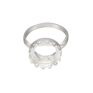 Ring, sterling silver, 15mm wide with 14mm round cabochon bezel setting, size 9. Sold individually.