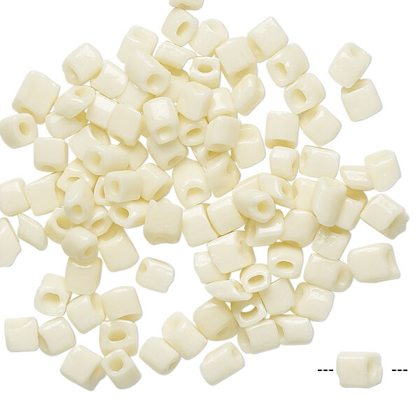Bead, vintage German glass, white, 4x3mm square tube. Sold per pkg of 100. image number 0