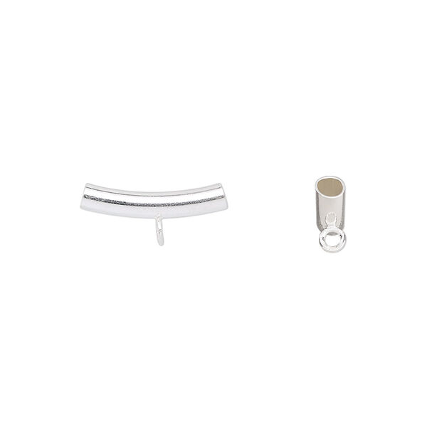 Bead, sterling silver, 15x3mm curved tube with open loop. Sold individually. image number 0