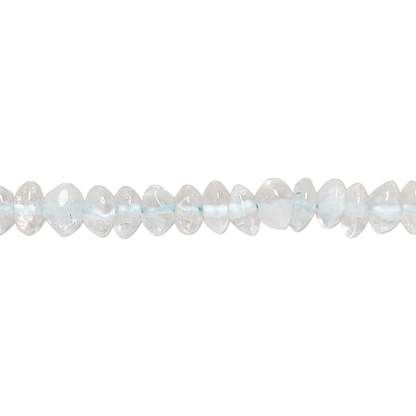 Bead, aquamarine and goshenite (natural / dyed / heated), light, 5x2mm-7x5mm hand-cut saucer, C- grade, Mohs hardness 7-1/2 to 8. Sold per 14-inch strand. image number 0