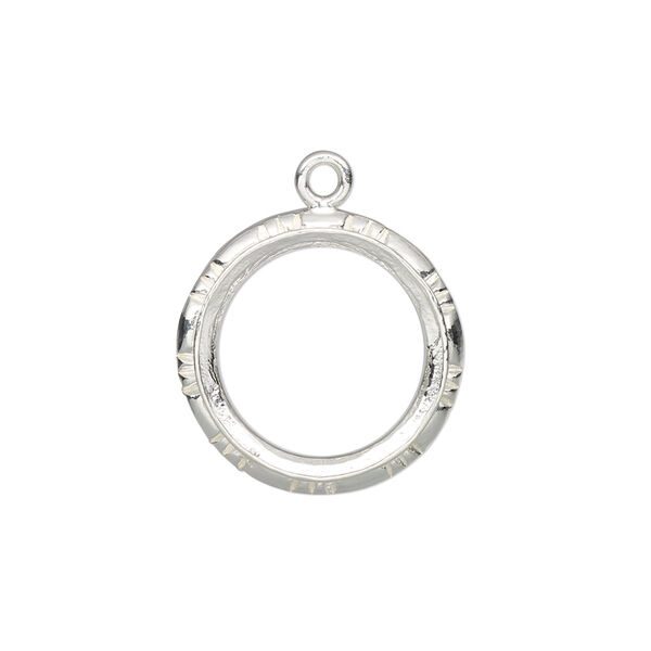 Drop, Almost Instant Jewelry®, sterling silver, 19mm round with open back and textured edge with 16mm rivoli setting. Sold individually. image number 0
