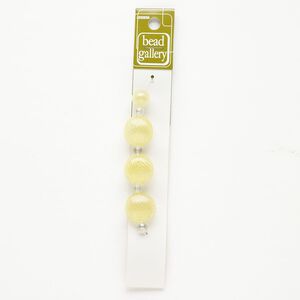 Bead 1pkg4 handblown glass, 12mm round / 19-20mm puffed flat round / line design, assortment translucent clear / yellow
