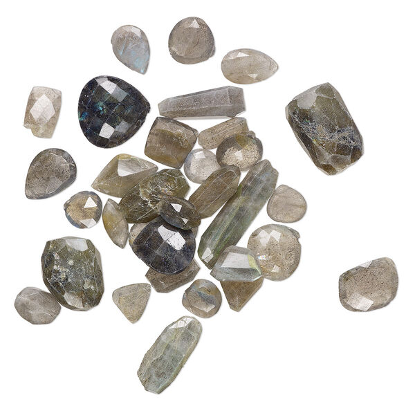 Labradorite 1pkg1, hand-cut top-drilled / center-drilled faceted mixed shape bead natural C grade, 2 oz mix 11mm-33x9mm image number 0