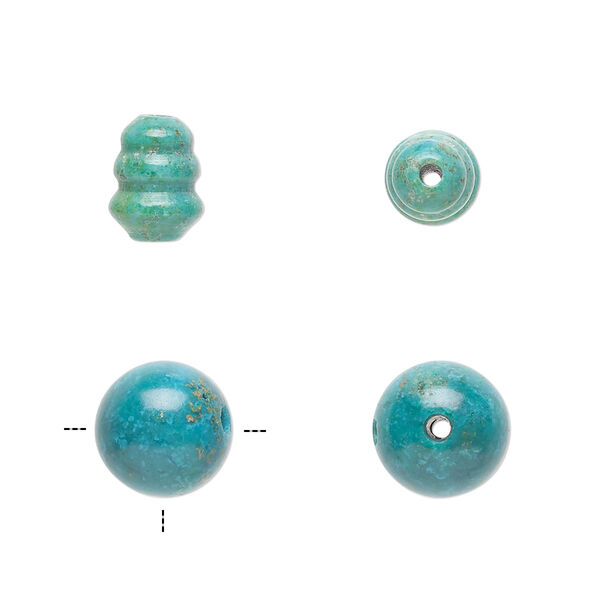 Bead, turquoise (dyed / stabilized), blue, 9x7mm cone and 10mm T-drilled round, B grade, Mohs hardness 5 to 6. Sold per 2-piece set. image number 0
