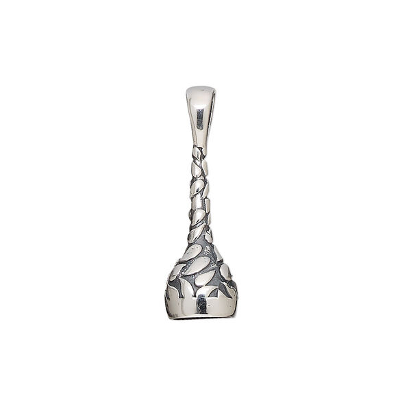 Pendant, antiqued sterling silver, 25x8mm cone with leaf design and 6mm round glue-in setting. Sold individually. image number 0
