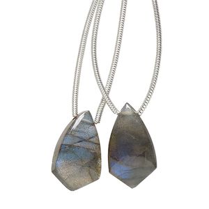 Labradorite 1pkg2, hand-cut top-drilled puffed kite bead natural 17x10mm