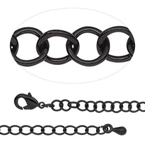 Chain 1pkg1 cable, 3.8mm round / lobster claw clasp, black-finished steel / brass 18 inch