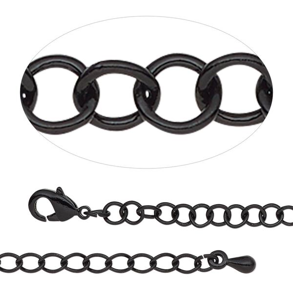 Chain, black-finished steel and brass, 3.8mm round cable, 18 inches with 2-inch extender chain and lobster claw clasp. Sold individually. image number 0